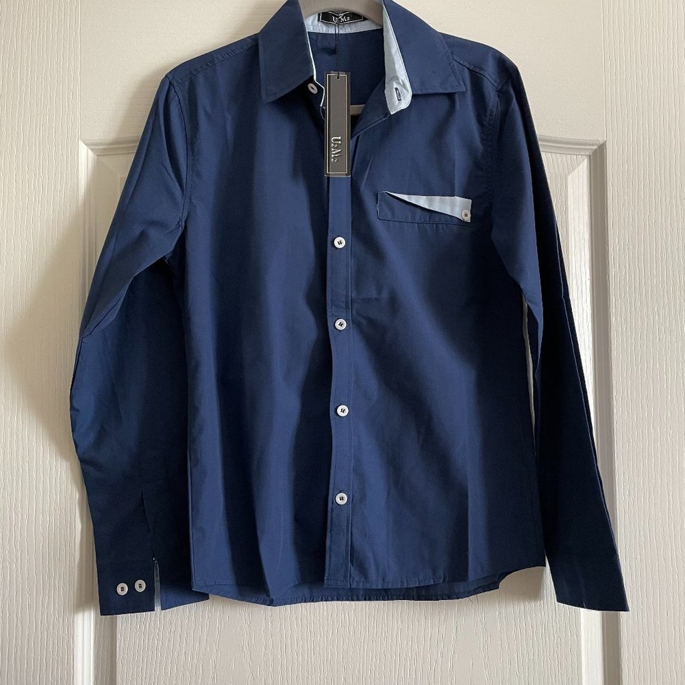 U2M2 Womens 100% Cotton Navy Classic Fit Button Down Shirt Size M/L NWT France